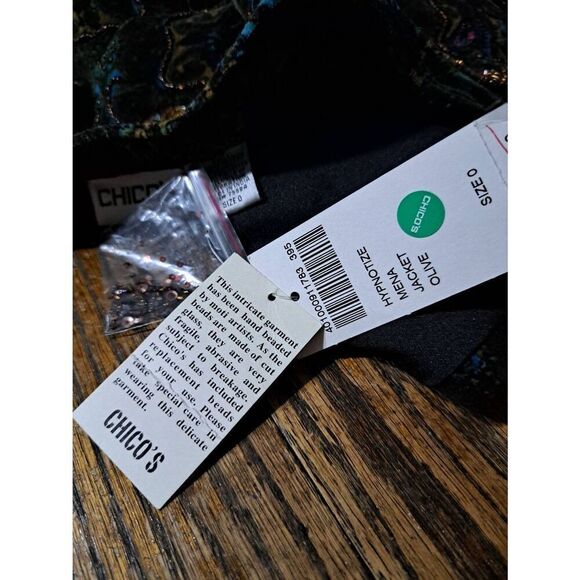 New Size 4 Chicos Size 0 Hypnotize Mena Jacket Glass Hand Beaded Cropped Jacket - Picture 7 of 7